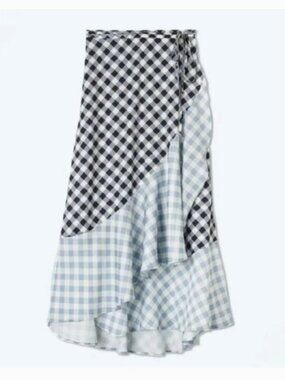 Summersalt Brand Women's 2XL The Beach to Brunch Wrap Skirt Blue & Black Gingham